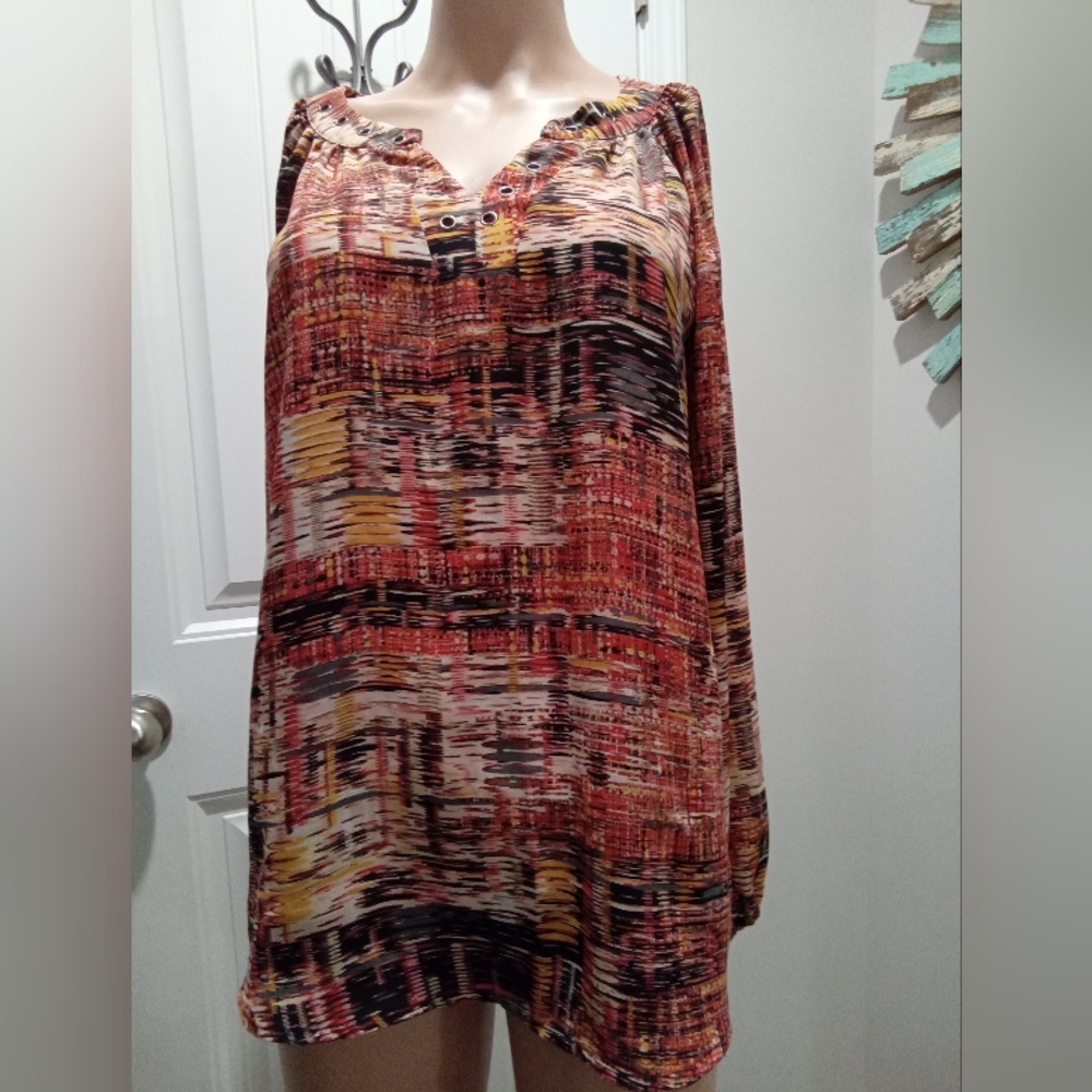 Spense Size M Multicolor Long Sleeve V-Neck Women's Top